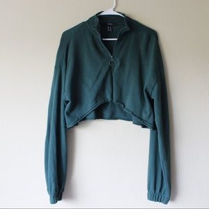 Emerald green cropped zip up sweatshirt